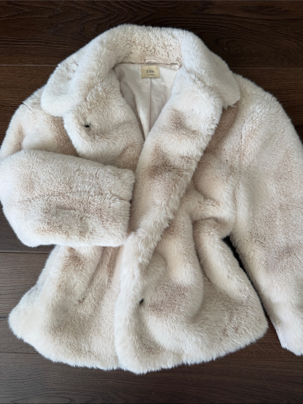 Tahari Soft Cream Faux Fur Coat